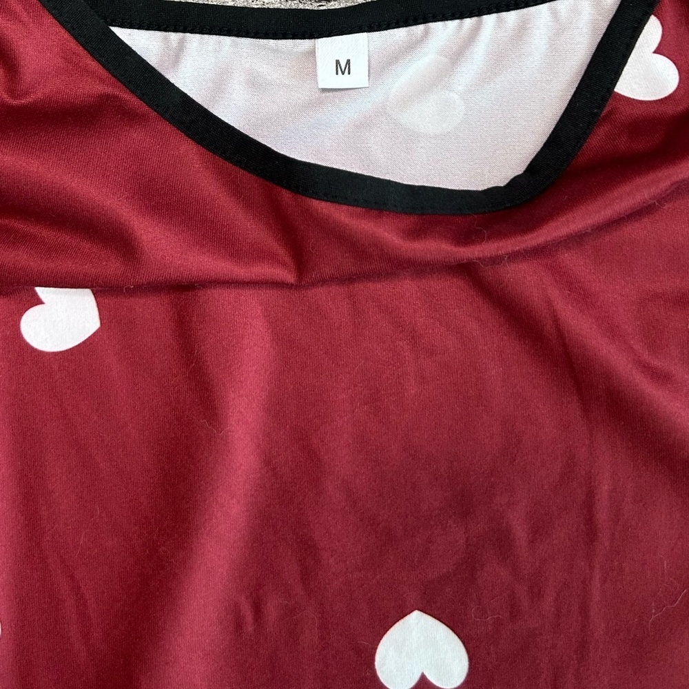Sleeveless Burgundy Heart Print Slip Dress - Picture 2 of 3